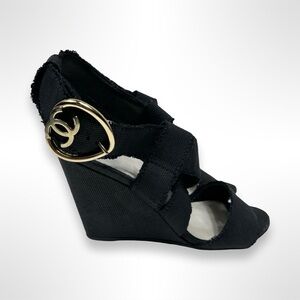 CHANEL waxed canvas wedge sandals
